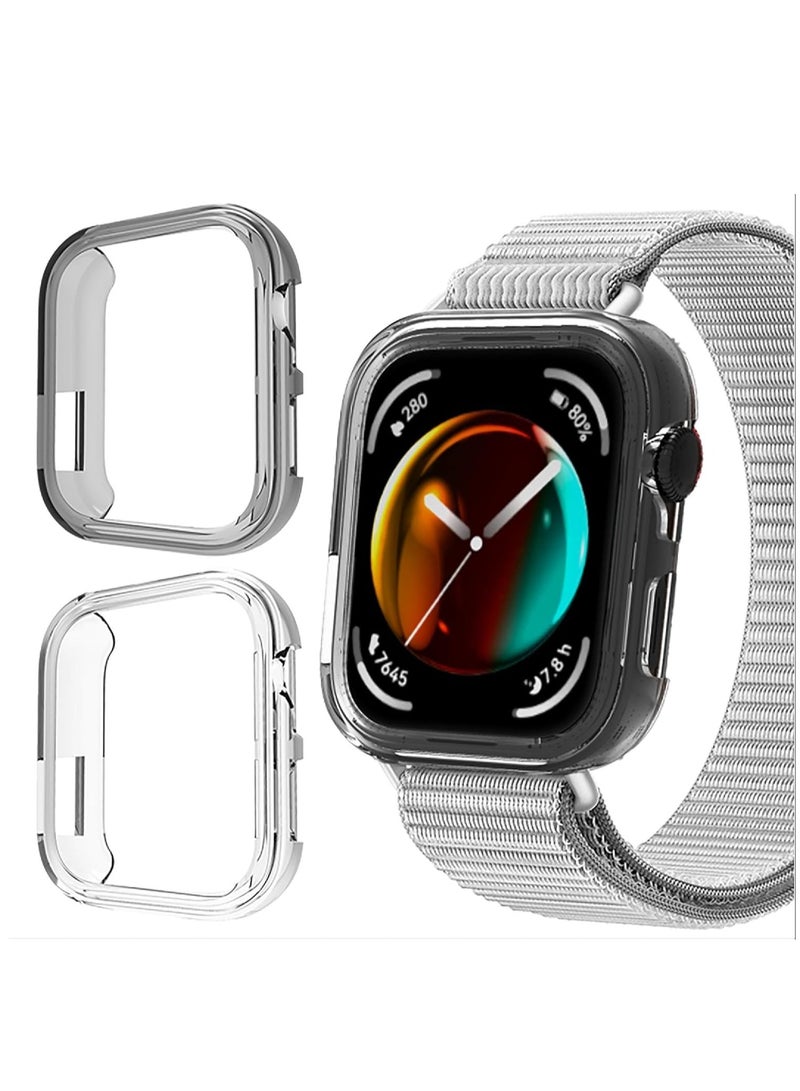 2Pcs Case Compatible with Huawei Watch Fit 3, Soft TPU, Shock Resistant, Slim Guard Bumper Full Coverage PC Protective Cover, Smartwatch Accessories, Black+Transparent - Image 1
